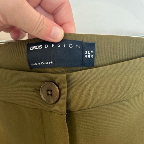 Women’s ASOS DESIGN Tailored Relaxed Straight Leg Trousers, Olive, 10 - Picture 5 of 7